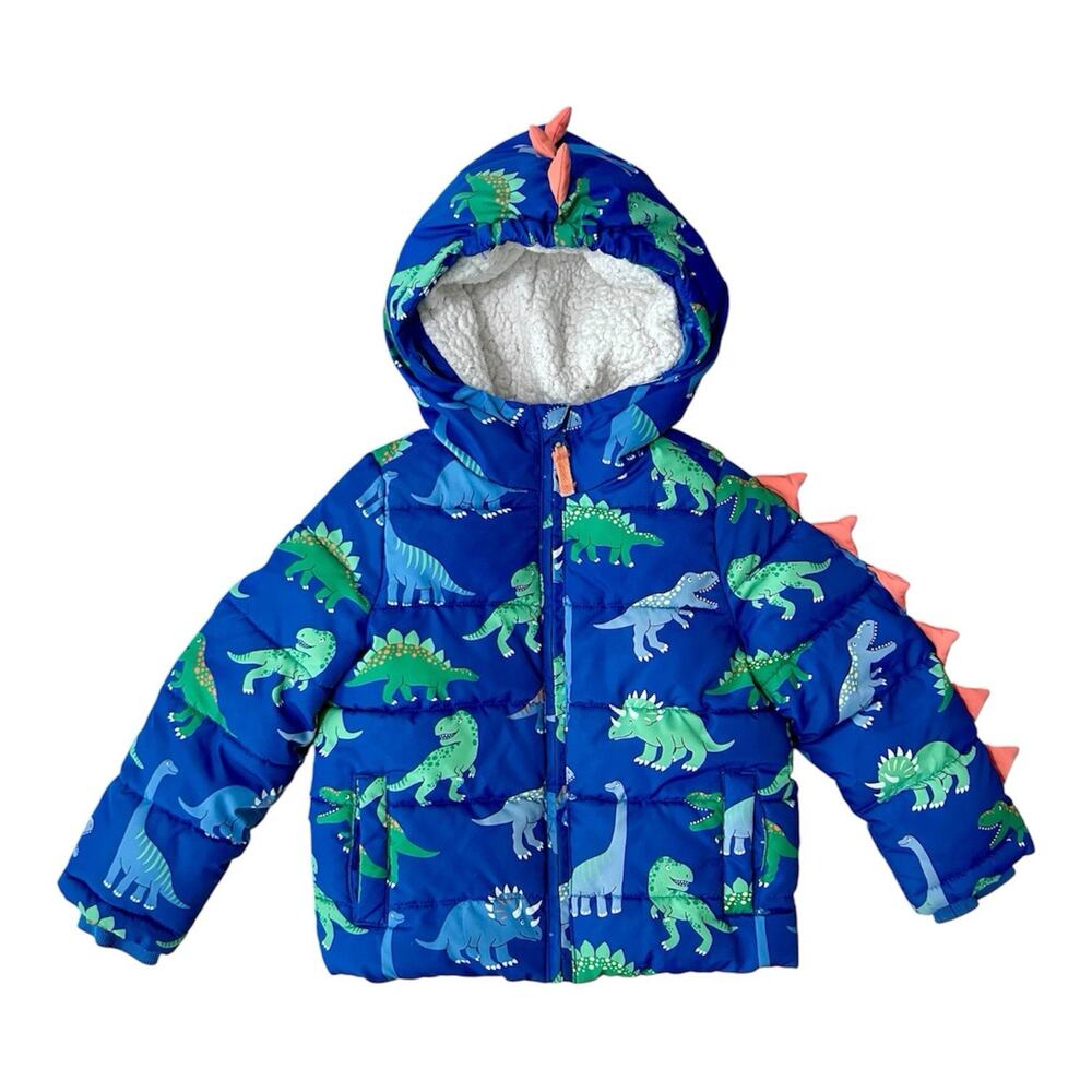 Gymboree Boys Blue Dinosaur Puffer Jacket Dino Friends Size 3T Winter Coat